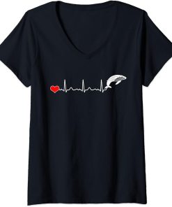 Womens Cute Heartbeat Killer Whale T-Shirt Orca V-Neck T-Shirt