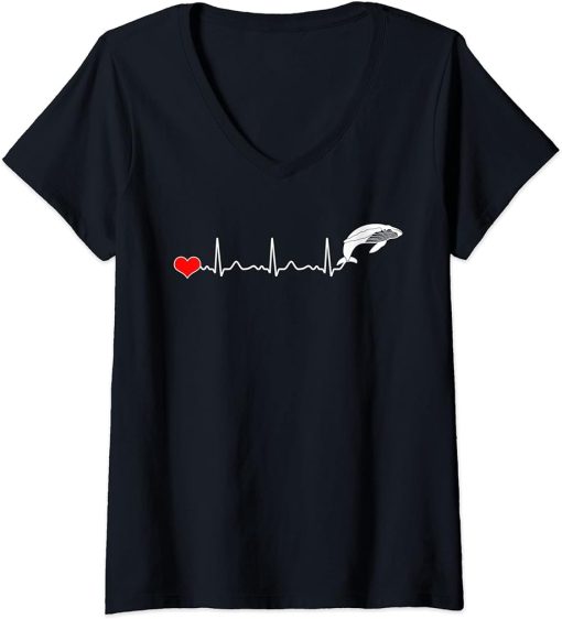 Womens Cute Heartbeat Killer Whale T-Shirt Orca V-Neck T-Shirt