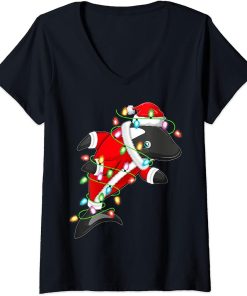 Womens Funny Orca Xmas Lighting Matching Santa Orca Christmas V-Neck T-Shirt