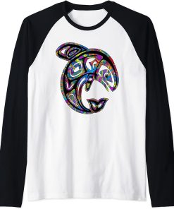 Native American Totem ORCA Killer Whale Pop Art 3 - Faun Raglan Baseball Tee