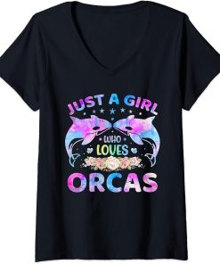 Womens Just A Girl Who Loves Orcas V-Neck T-Shirt