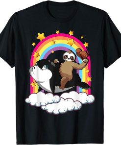 Funny Cowboy Sloth Riding Orca Whale Rainbow Kids Teen T-Shirt