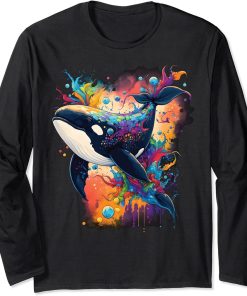 Colourful mystical orca whale watching dolphin pottwhale orca whale Long Sleeve T-Shirt