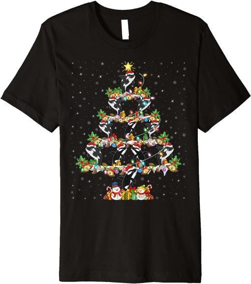 Orca Fish Xmas Tree Lights Funny Santa Orca Christmas Premium T-Shirt