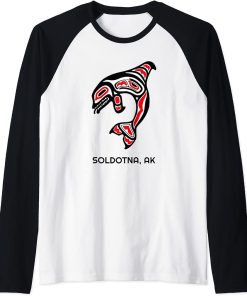 Soldotna Alaska Native American Indian Orca Killer Whale Art Raglan Baseball Tee